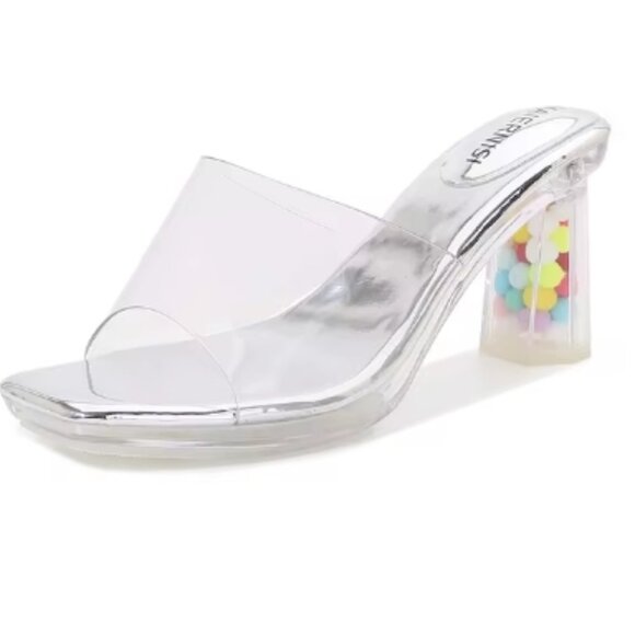 NWOT - Transparent BALL Décor Sandals in Silver (Size 7) *Heel Height 3.15" - Picture 3 of 9